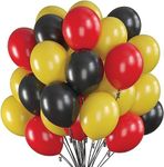 Prextex 75 Party Balloons 12 Inch Black, Red and Yellow Balloons with Ribbon for Black Red Yellow Color Theme Party Decoration, Baby Shower, Bachelorette, Birthday Parties Supplies, Helium Quality