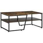 HOMCOM Industrial Coffee Table, 2-Tier Center Table with Storage Shelf, Wood Look Accent Furniture with Metal Frame for Living Room, 41.7" x 21.7" x 17.7", Rustic Brown