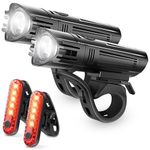 Defurhome Super Bright Bike Light Set, Powerful LED USB Rechargeable Front Headlight and Back Taillight, 2000mah Lithium Battery, Waterproof, 4 Lighting Modes Mountain Road Bicycle Lights(2 Pack)