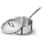 KENT Triply Sauce Pan 18 Cm with Ss Lid 2.2 L | Cool-Touch Diecast Handle | Induction Friendly | Dishwasher Safe (Stainless Steel, Aluminium)