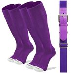 Londkaron Elite Baseball/Softball Socks & Belt Combo (2 Pairs of Socks with 1 Belt), Purple/White, Large