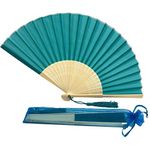 FANSOF.FANS Fabric Handheld Folding Hand Fan With a Tassel Grade A Bamboo Ribs for Women Girls Summer Party Event Favour Birthday Wedding Souvenir Gift (Deep Sky Blue)