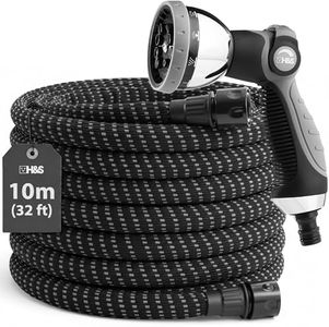 H&S Tubo Acqua Giardino 10 Metri - Tubo Irrigazione Estensibile - Canna Acqua Giardino - Gomma per Innaffiare Flessibile - Include Pistola a Spruzzo con 10 Funzioni