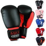 Max Strength Boxing Gloves MMA Mitts for Sparring Kickboxing Heavy Punch Bag Grappling Dummy Double End Speed Ball Focus Pads Workout Gloves (16oz, Black/Red)