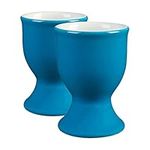 Argon Tableware Coloured Ceramic Egg Cups - Modern Style Porcelain Breakfast Hard Soft Boiled Eggs Dipping Holder - 5cm - Pack of 2 (Blue)