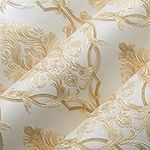 Q QIHANG 1.73' W x 32.8'L 3D Embossed Damask Printing Modern Minimalist European Style Bedroom TV Background Non-Woven Non-Pasted Wallpaper (A Beige)