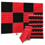 YGM Acoustic Foams® Pyramid Acoustic (Set of 12), 50 Density Foam Panels,12" X 12" X 2 Inches, Premium Grade Soundproofing Studio Noise, Echo Reduction and Absorption (6 Red + 6 Black)