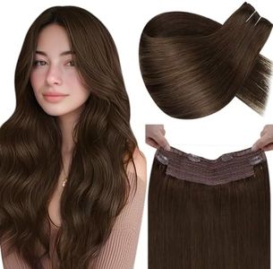 LaaVoo Extensiones Hilo Cabello Humano 18" 80G Marrón Oscuro Hilo on Extensiones de Mujer Pelo Natural con Ajustable Hilo Invisible #4