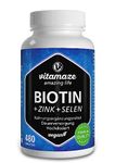 Biotin Hair Growth 10.000 mcg Complex - with Selenium and Zinc - 480 Days Supply for Hair, Skin and Nails - 480 Vegan Tablets - German Quality - Vitamaze®