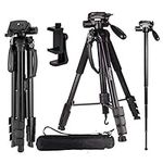 Regetek 73" Camera Tripod Travel Monopod (Aluminum Professional Video Camera Mount) Adjustable Stand with Flexible Head for Canon Nikon DV DSLR Camcorder Webcam cam& Carry Bag & Cellphone Mount