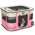 Dog Playpen, Puppy Play Pen for Indoors Pet Playpens Outdoor for Small Dogs Portable Foldable Crate Kennel House for Cats Rabbit Kitten with Carrying Bag + Food Bowl (Pink, M, 1)