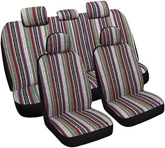 VarCozy Baja Saddle Blanket Seat Covers Full Set, Front Seat Covers and Split Rear Bench Seat Covers for Sedan, SUV, Truck, Universal Stripe Woven Automotive Seat Cover,Breathable, Airbag Compatible