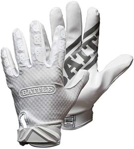 Battle Sports Triple Threat Wide Receiver Gloves - Adult & Youth Football Gloves - Ultra Stick Gloves - Adult Medium, White