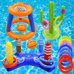 gemle Pool Toys Games Set,Pool Basketball Hoop Inflatable Cross Ring Toss Game and Inflatable Cactus Ring Toss Kids Pool Toys for Teens Adults and Family (3 Set Water Toys)