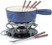 Swissmar KF-66518 Lugano 2-Quart Cast Iron Cheese Fondue Set, 9-Piece, Deep Blue