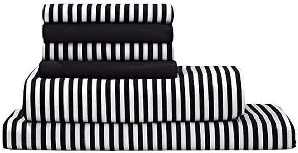 Virah Bella Striped 6-Piece Full Sheet Set - Deep Pocket Luxury Hotel Quality Bedding, Stain & Wrinkle Resistant, Breathable Cooling Bed Sheets with 2 Extra Pillow Cases - Black & White