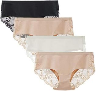 LIQQY Women's 4 Pack Cotton Lace Coverage Seamless Brief Panty Underwear Mid-Waisted Underpants (Black/Nude/White, Large)