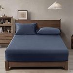 PHF Truly Velvet Fitted Sheet Queen Size, 1 Pack Luxury Super Soft Cozy Comfy Flannel Bed Sheets with 15'' Deep Pocket, Suitable for Fall Winter and Spring, No Pillowcases, Blue Greyish