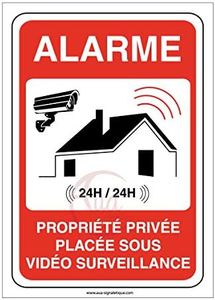 AUA SIGNALETIQUE - Autocollant propriété privée sous Alarme vidéo Surveillance 24H /24-210x300 mm, Vinyl adhésif