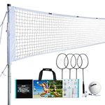 Franklin Sports Volleyball & Badminton Combo Set - Portable Backyard Volleyball & Badminton Net Set - Volleyball, Rackets & Birdie Included - Pro