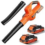 Leaf Blower Cordless with 2 Batteries and Charger, 150MPH Handheld Electric Speed Mode, 2.0Ah Battery Powered Blowers for Lawn Care, Patio, Blowing Leaves, Snow