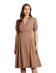 Symbol Premium Women's Polyester Fit and Flare Midi Dress (SBP-SS24-WDR-607_Taupe_XL)