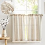 JINCHAN Kitchen Curtains Linen Tier Curtains Striped Cafe Curtains 24 Inch Length Small Window Curtains Balanced Stripe Curtains Light Filtering Farmhouse for Bathroom 2 Panels Taupe on Beige