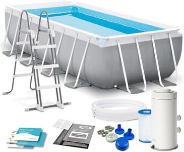 INTEX "PrismFrame" Pool rechteckig Aufstellpool Komplettset (400 x 200 x 100 cm) inkl. 12V Filterpumpe & Sicherheitsleiter Familienpool Swimmingpool Volumen ca 6.836l, blau (26788GN)
