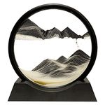 HYUGF Moving Sand Art Picture Decor, 3D Deep Sea Sandscape Liquid Motion, Round Glass Frame Display Flowing Sand Relaxing Gift for Kids Adults Home Office Work Desktop Decoration Toy (Black,7")