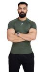 FUAARK Men's Half Sleeve Compression T-Shirt - Athletic Base Layer for Fitness (Olive, M)