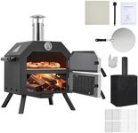Wood Fired Pizza Ovens, with 2 Wheels, Outside Pizza Maker with Waterproof Cover, with 12 Inch Stone, Grill Rack, Peel and Waterproof Cover for Patio Cooking Picnic Party
