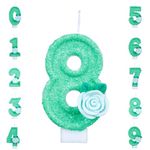 Coralup 2.95 Inch Green Flower Number Birthday Candles,Glitter Number Birthday Cake Candles Cake Topper Decoration for Wedding Anniversary Prom Graduation Party Kids Adults Number 8