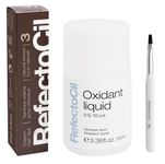 RefectoCil Natural Brown (#3) Hair Tinting Kit Includes Eyebrow Tint + Liquid Oxidant 3% + Mixing Brush