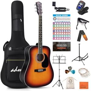 ADM Dreadnought Acoustic Guitar Kit with Free Lesson for Beginner Adult Teen Full Size Acustica Guitarra Starter Bundle Set w/Bag Strap Tuner Capo Pickguard Music Stand Right Hand(Sunburst, 41 Inch)