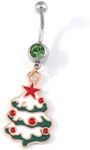 14g Christmas Tree Surgical Steel Green CZ Belly Button Ring Navel Rings for Women Cute Dangle Screw Studs Barbell Piercings Sexy Jewelry Christmas Party Gift Her Daughter, Metal, cubic zirconia