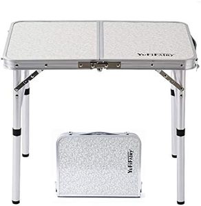 Folding Camp Table Small, 24''L x16''W with Adjustable Height Legs, Indoor Outdoor Lightweight Portable Aluminum Dining Table for Picnic Camping 2-Feet（2 Heights 10"/19"）