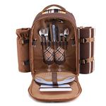 apollo walker Picnic Backpack Bag for 2 Person with Cooler Compartment, Detachable Bottle/Wine Holder, Fleece Blanket(45"x53"), Plates,Wine glasses and Cutlery (BROWN for 2 with wine glasses)