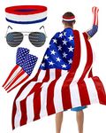 BleSky American Flag Costume Cape 80's American USA Sunglasses and USA Flag Headband for 4th of July