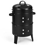 DORTALA 3 in 1 Round Charcoal Smoker, 16’’ Portable BBQ Vertical Smoker w/Thermometer, Hangers, Outdoor Charcoal Smoker for Grilling, Camping, Black