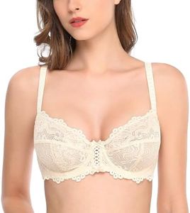 Deyllo Women’s Sheer Lace Bra Underwire Unlined Bra Full Coverage Non Padded(Light Nude,32DD)