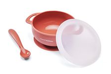 Coos N Babbles Silicone Feeding Bowl for Baby 6 to 12 Months with Lid and Spoon | 350 ml Suction Bowl for Baby Food | Baby Bowl and Spoon Set (Purplish Red)