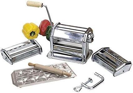 Imperia Italian Pasta Maker Gift Set, Silver – Includes Pasta Machine, Ravioli Mold, Roller & Cutter Attachments