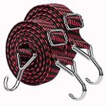 Bungee Cords With Hooks Adjustable - Elastic Heavy Duty Straps Rope 2 Pack 2m Flat Bungee Straps for Bike Luggage Rack Tarp Camping Tent Car Roof Rack Fixings