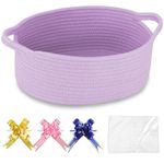 COMSE Small Woven Basket with Gift Bags and Ribbons, Gift Basket Empty, Basket for Gifts, Baby Toy Basket, Nursery Basket, Cotton Rope Basket for Storage, 30.5 x 20 x 13 CM, Purple