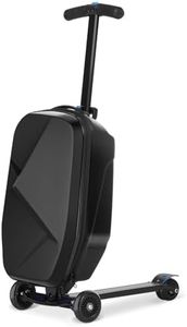 smilesun Scooter Luggage For Kids & Adults, Hardside Ride On Suitcase For Kids Ages 4-15 Multifunctional Lightweight Foldable Carry On Luggage With Wheels Ride On For Children Teenagers(Coal Black)