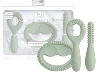 ezpz Oral Development Tools - 3 Months+ (3 Pack in Sage) - Non-Slip Loop, Smile and Stick, 100% Silicone Tools to Practice Feeding + Chewing - Sensory Bumps - Dishwasher Safe