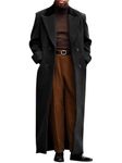 Runcati Mens Full Length Trench Coat Notched Lapel Long Jacket Double Breasted Classic Winter Overcoat, Black, Medium