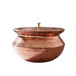 Healthsmith Pure Copper Round Base Handi for Cooking | Copper Utensil with Tin Coating and Lid | Copper Cookware, 3 Liters