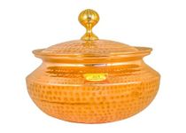 Shiv Shakti Arts Copper Hammered Biryani Handi Chaffing Dish Pan Patili with Lid,Tin Lining,Cookware,8.5 L,Brown
