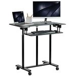 VIVO Mobile Height Adjustable Table, Stand Up Desk Cart with Sliding Keyboard Tray, Computer Workstation, Rolling Presentation Cart CART-V06A